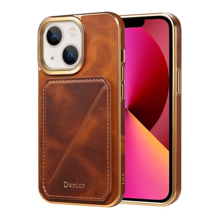 For iPhone 13 Denior Oil Wax Leather Electroplating Card Slot Holder Phone Case(Brown) - HoMEdemic™ 