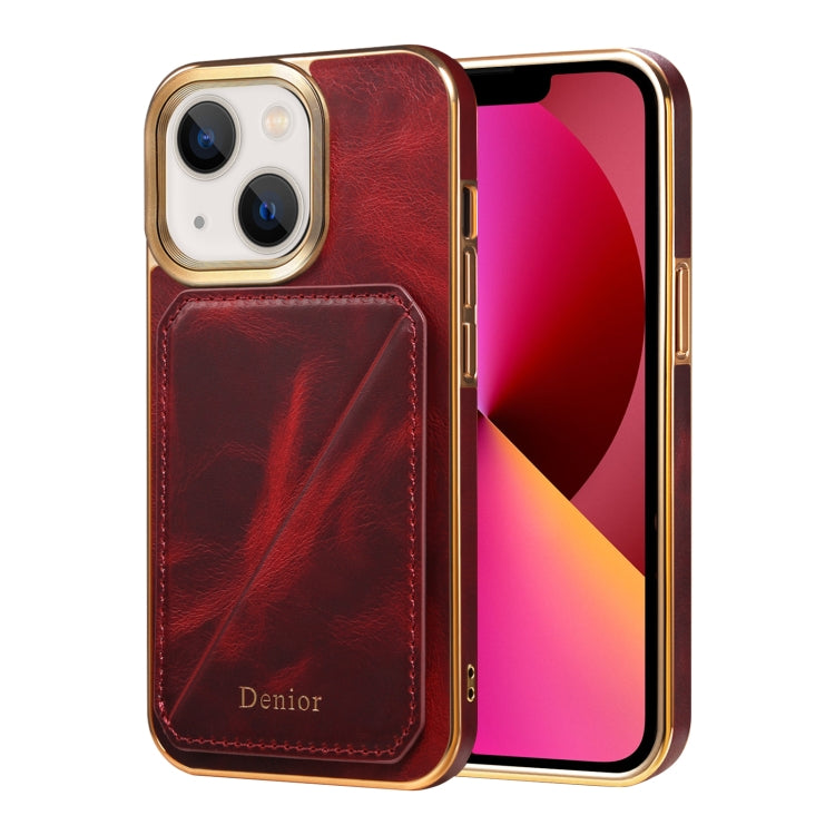 For iPhone 13 Denior Oil Wax Leather Electroplating Card Slot Holder Phone Case(Red) - HoMEdemic™ 