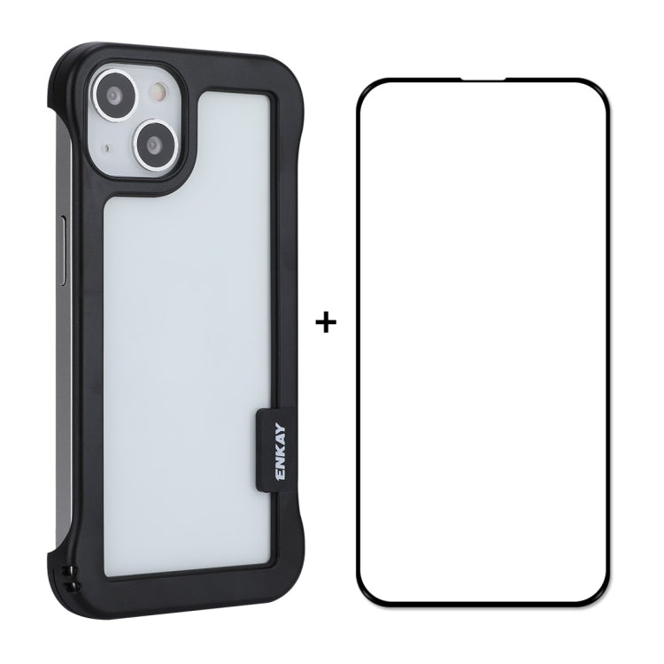 For iPhone 13 ENKAY Frameless Hollow PC Case + Glass Film(Black) - HoMEdemic™ 