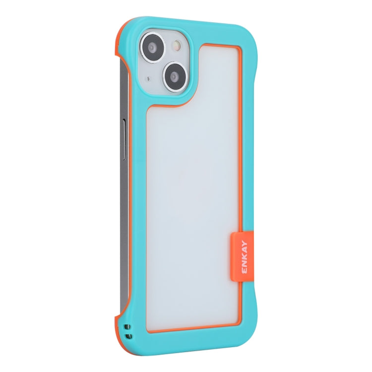 For iPhone 13 ENKAY Frameless Hollow PC Case + Glass Film(Blue) - HoMEdemic™ 
