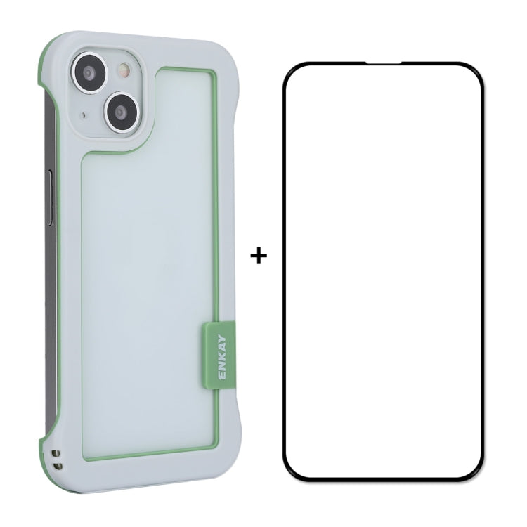 For iPhone 13 ENKAY Frameless Hollow PC Case + Glass Film(White) - HoMEdemic™ 