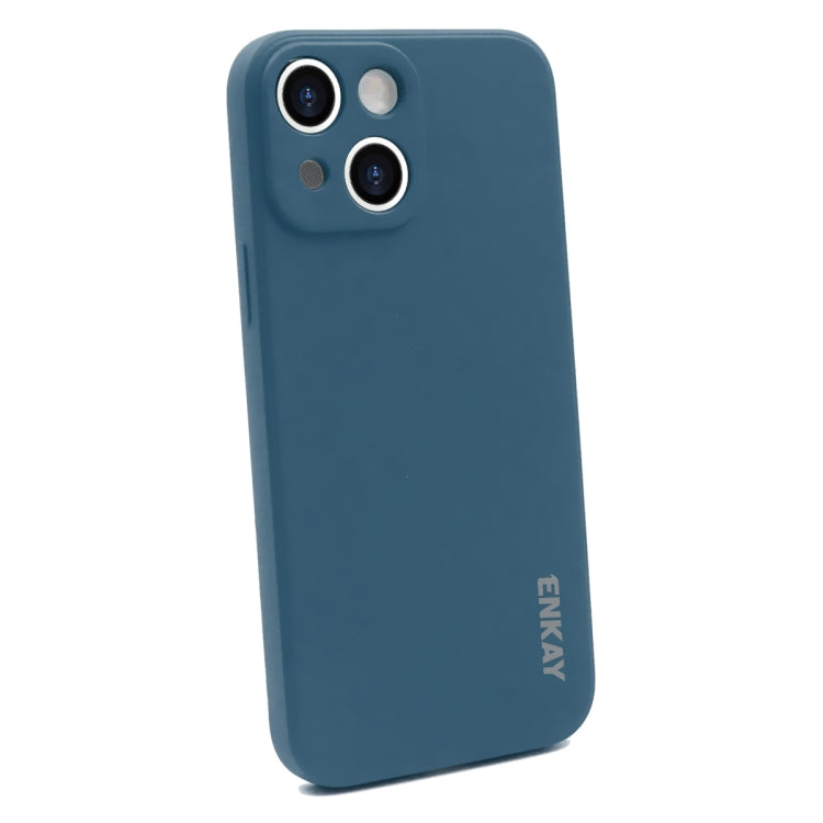 For iPhone 13 ENKAY Liquid Silicone Shockproof Case with 9H Tempered Glass Film(Dark Blue) - HoMEdemic™ 