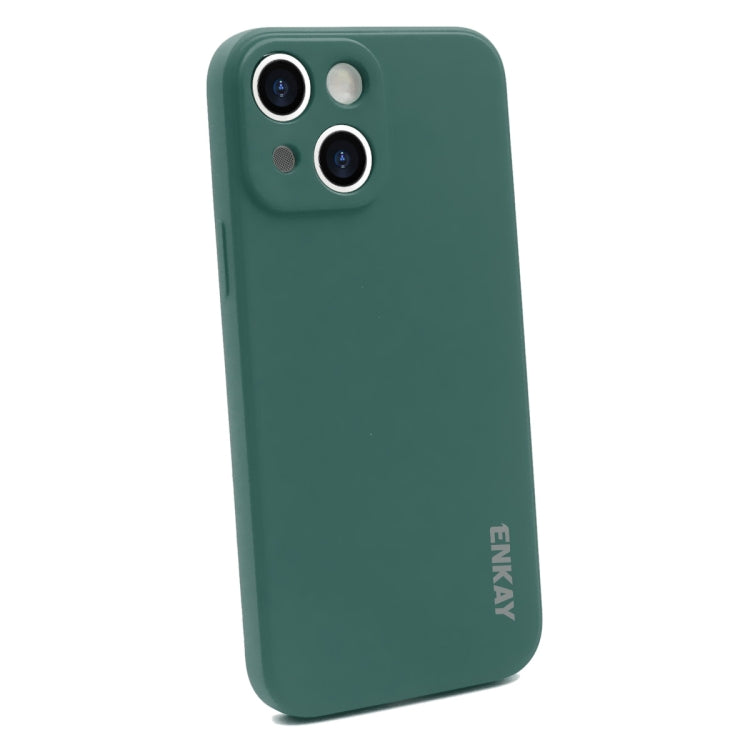 For iPhone 13 ENKAY Liquid Silicone Shockproof Case with 9H Tempered Glass Film(Dark Green) - HoMEdemic™ 