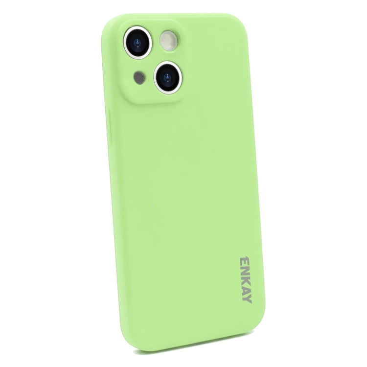 For iPhone 13 ENKAY Liquid Silicone Shockproof Case with 9H Tempered Glass Film(Light Green) - HoMEdemic™ 