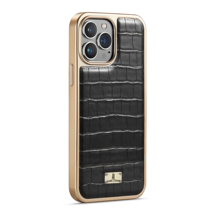 For iPhone 13 Fierre Shann Crocodile Texture Electroplating PU Phone Case(Black) - HoMEdemic™ 