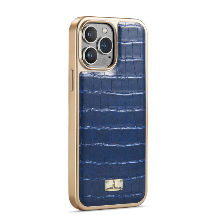 For iPhone 13 Fierre Shann Crocodile Texture Electroplating PU Phone Case(Blue) - HoMEdemic™ 