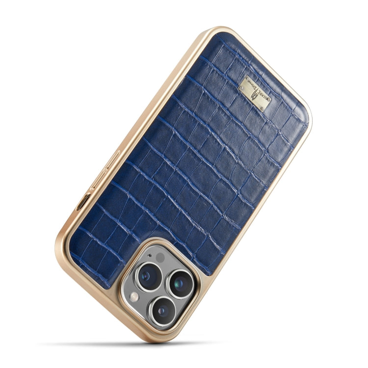 For iPhone 13 Fierre Shann Crocodile Texture Electroplating PU Phone Case(Blue) - HoMEdemic™ 