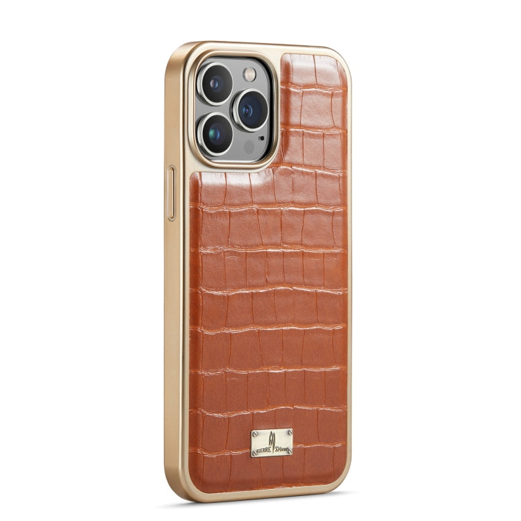 For iPhone 13 Fierre Shann Crocodile Texture Electroplating PU Phone Case(Brown) - HoMEdemic™ 
