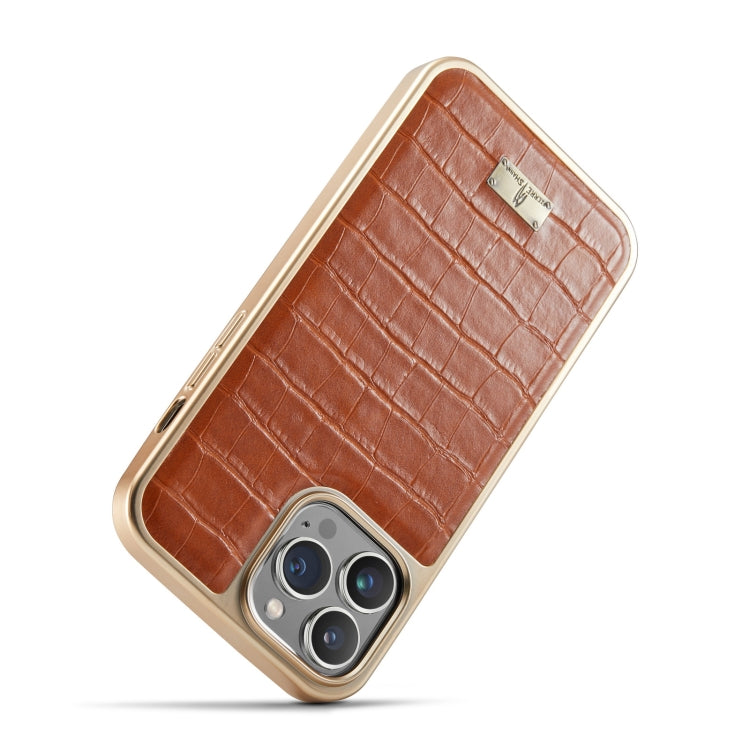 For iPhone 13 Fierre Shann Crocodile Texture Electroplating PU Phone Case(Brown) - HoMEdemic™ 