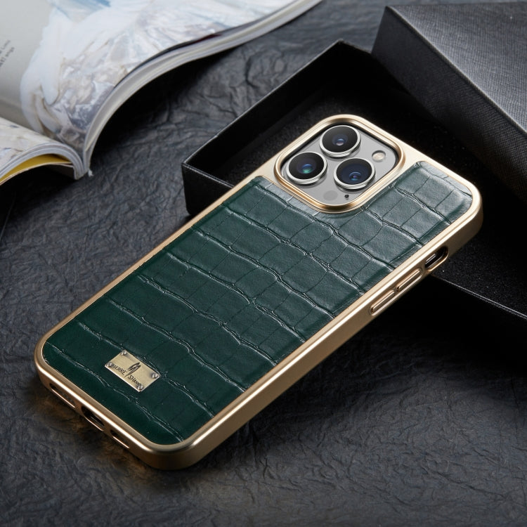 For iPhone 13 Fierre Shann Crocodile Texture Electroplating PU Phone Case(Green) - HoMEdemic™ 