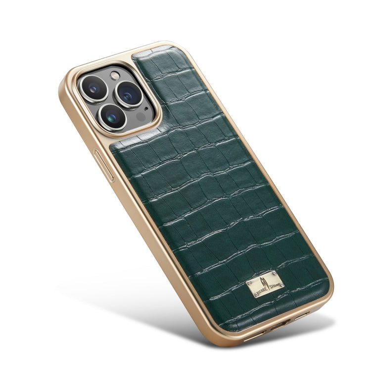 For iPhone 13 Fierre Shann Crocodile Texture Electroplating PU Phone Case(Green) - HoMEdemic™ 