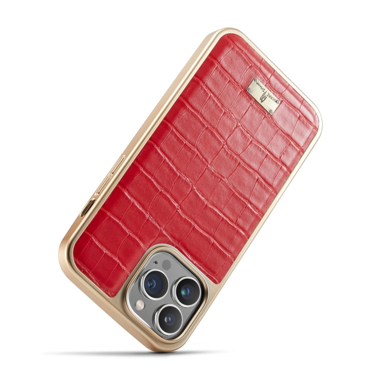 For iPhone 13 Fierre Shann Crocodile Texture Electroplating PU Phone Case(Red) - HoMEdemic™ 
