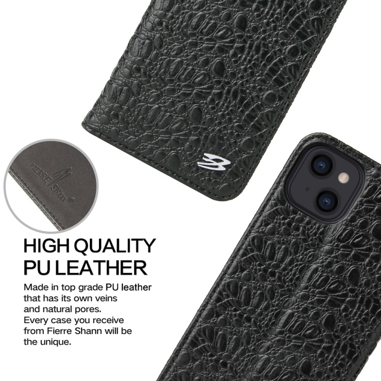 For iPhone 13 Fierre Shann Crocodile Texture Magnetic Horizontal Flip Genuine Leather Case with Holder & Card Slot(Black) - HoMEdemic™ 