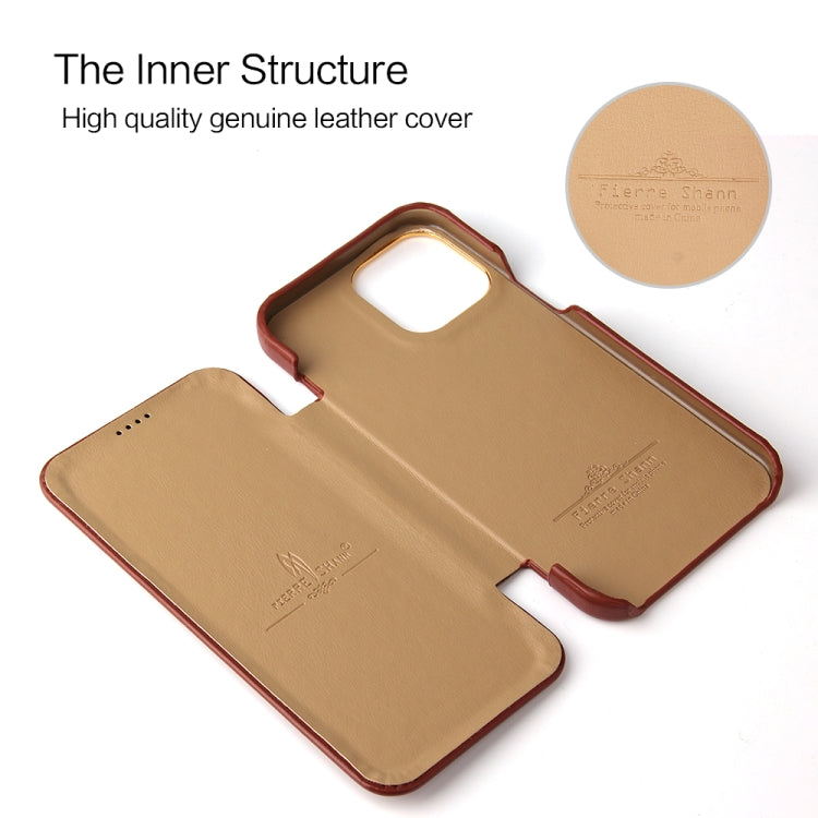 For iPhone 13 Fierre Shann Magnetic Genuine Leather Phone Case(Brown) - HoMEdemic™ 
