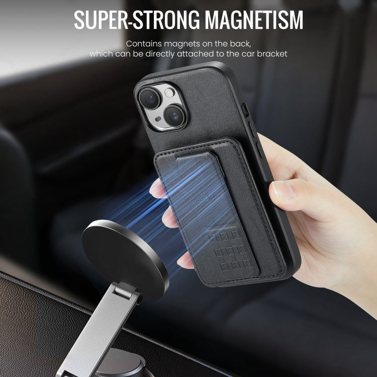 For iPhone 13 Fierre Shann Oil Wax Cow Leather Card Holder Back Phone Case(Black) - HoMEdemic™ 
