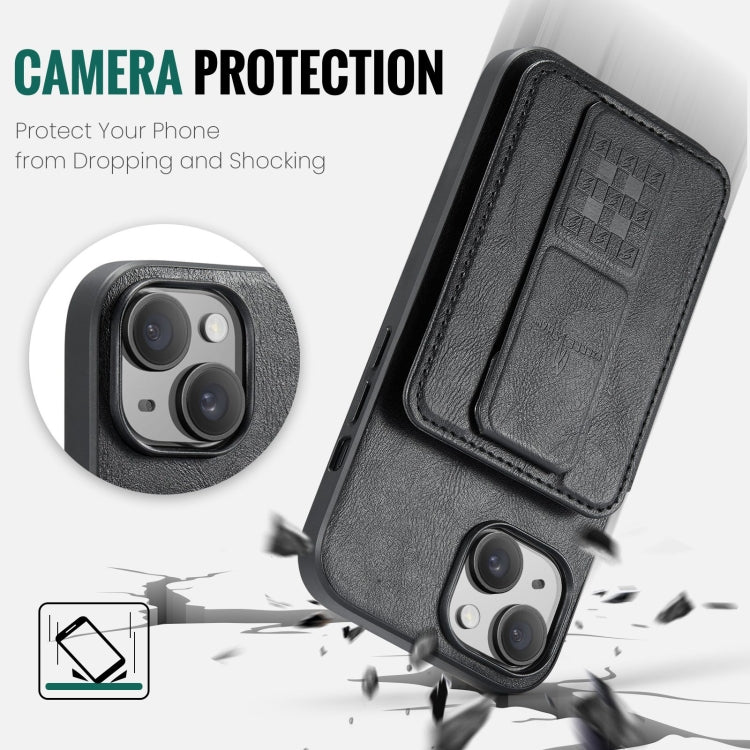 For iPhone 13 Fierre Shann Oil Wax Cow Leather Card Holder Back Phone Case(Black) - HoMEdemic™ 