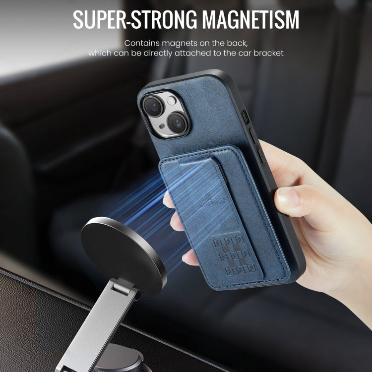 For iPhone 13 Fierre Shann Oil Wax Cow Leather Card Holder Back Phone Case(Blue) - HoMEdemic™ 