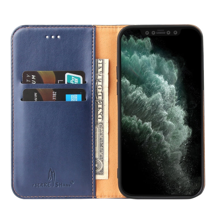 For iPhone 13 Fierre Shann PU Leather Texture Horizontal Flip Leather Case with Holder & Card Slots & Wallet(Blue) - HoMEdemic™ 