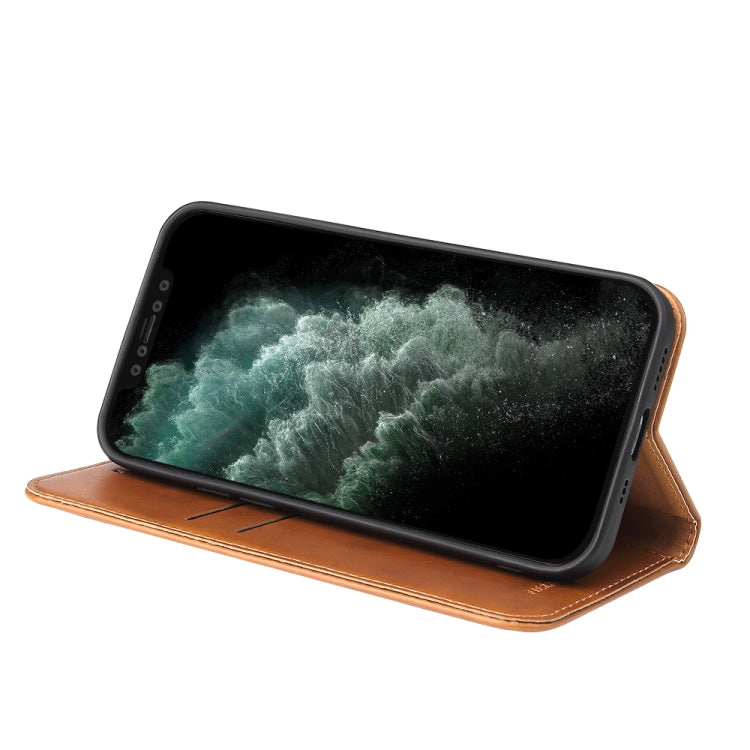 For iPhone 13 Fierre Shann PU Leather Texture Horizontal Flip Leather Case with Holder & Card Slots & Wallet(Brown) - HoMEdemic™ 