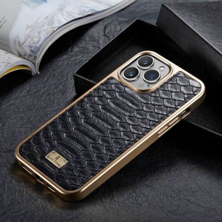 For iPhone 13 Fierre Shann Python Texture Electroplating PU Phone Case(Black) - HoMEdemic™ 