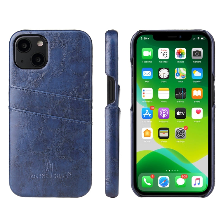 For iPhone 13 Fierre Shann Retro Oil Wax Texture PU Leather Case with Card Slots(Blue) - HoMEdemic™ 