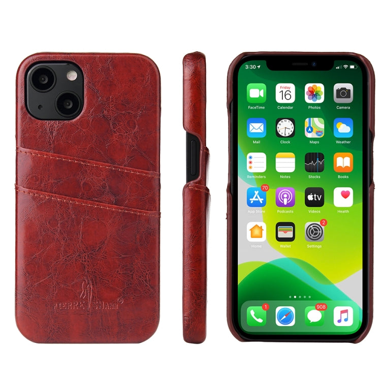 For iPhone 13 Fierre Shann Retro Oil Wax Texture PU Leather Case with Card Slots(Brown) - HoMEdemic™ 