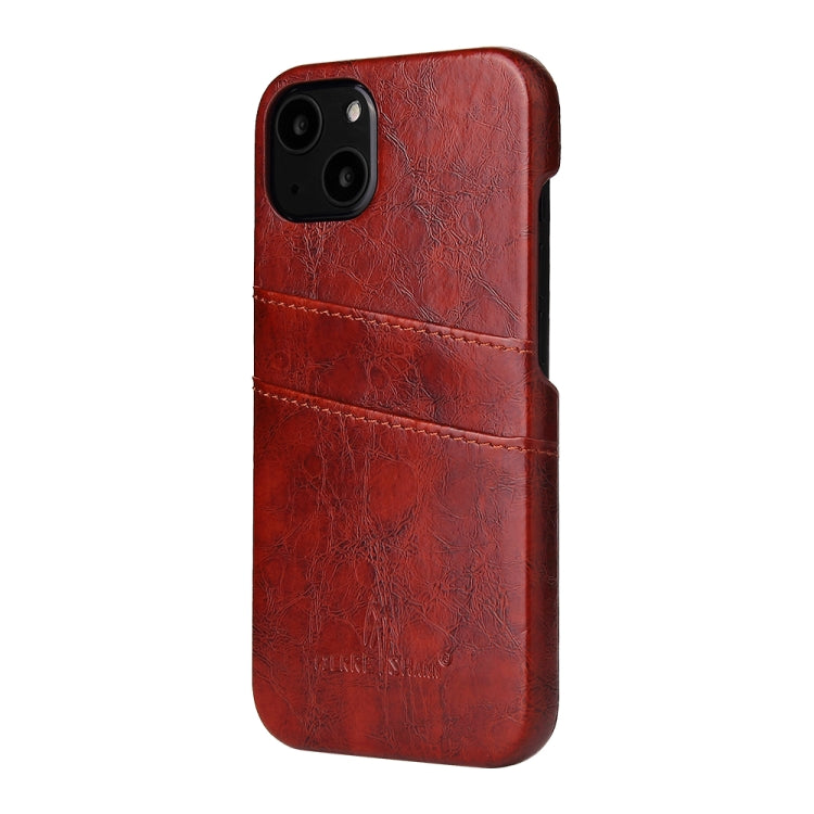 For iPhone 13 Fierre Shann Retro Oil Wax Texture PU Leather Case with Card Slots(Brown) - HoMEdemic™ 