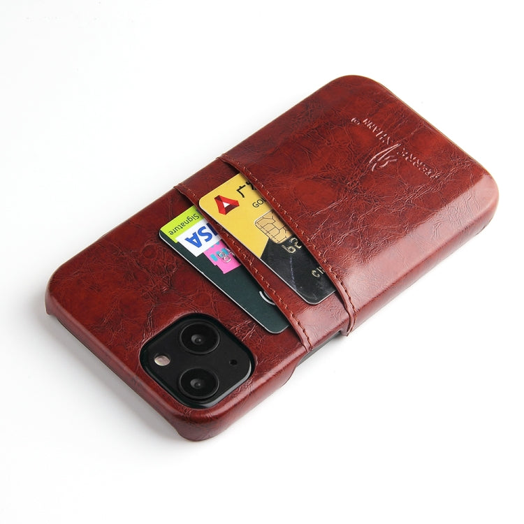For iPhone 13 Fierre Shann Retro Oil Wax Texture PU Leather Case with Card Slots(Brown) - HoMEdemic™ 