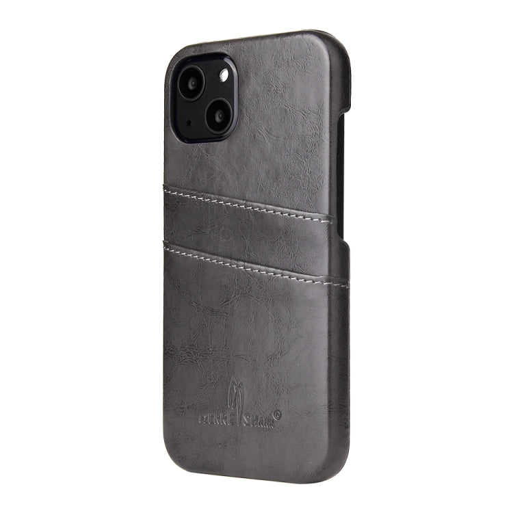 For iPhone 13 Fierre Shann Retro Oil Wax Texture PU Leather Case with Card Slots(Grey) - HoMEdemic™ 