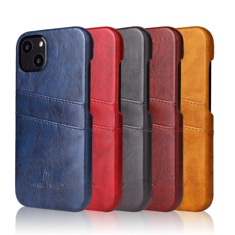 For iPhone 13 Fierre Shann Retro Oil Wax Texture PU Leather Case with Card Slots(Grey) - HoMEdemic™ 
