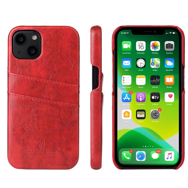 For iPhone 13 Fierre Shann Retro Oil Wax Texture PU Leather Case with Card Slots(Red) - HoMEdemic™ 