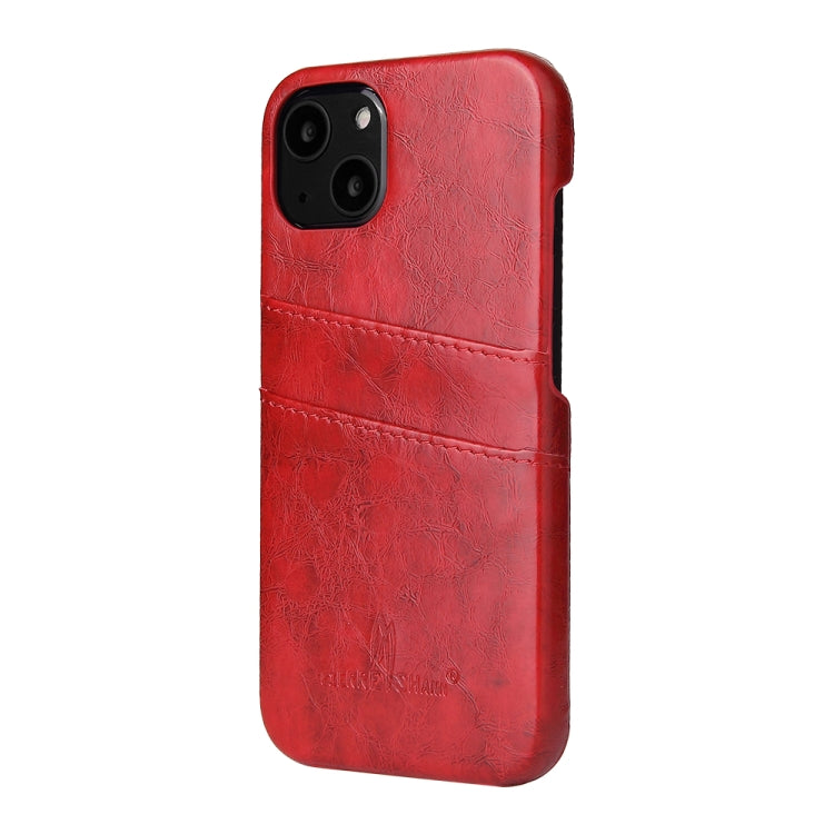 For iPhone 13 Fierre Shann Retro Oil Wax Texture PU Leather Case with Card Slots(Red) - HoMEdemic™ 