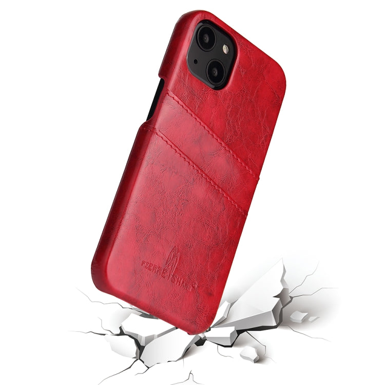 For iPhone 13 Fierre Shann Retro Oil Wax Texture PU Leather Case with Card Slots(Red) - HoMEdemic™ 