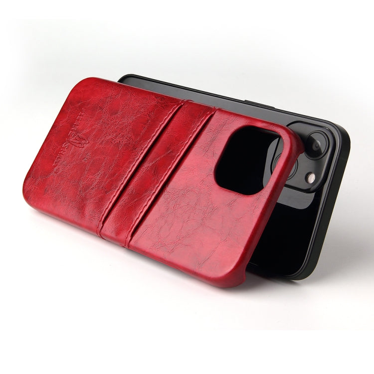 For iPhone 13 Fierre Shann Retro Oil Wax Texture PU Leather Case with Card Slots(Red) - HoMEdemic™ 