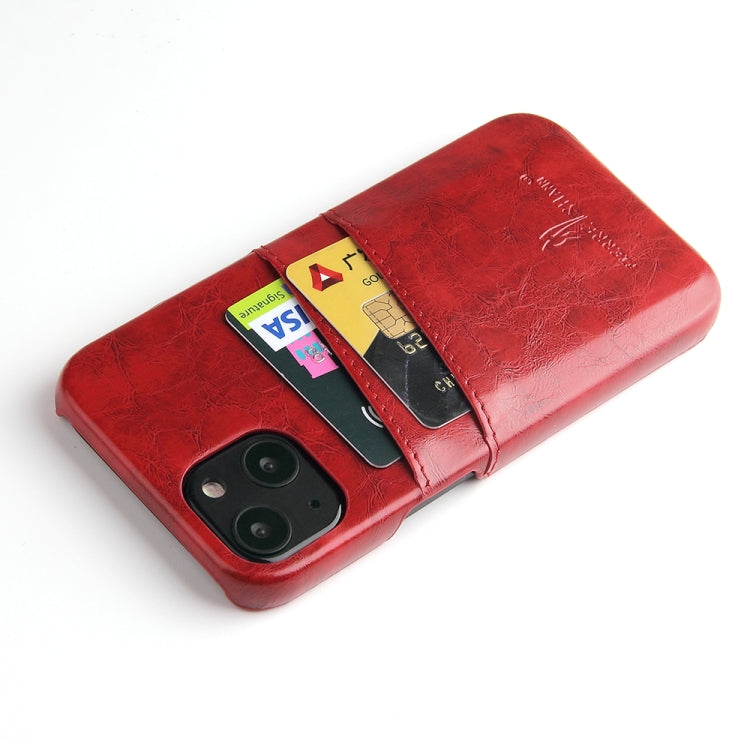 For iPhone 13 Fierre Shann Retro Oil Wax Texture PU Leather Case with Card Slots(Red) - HoMEdemic™ 