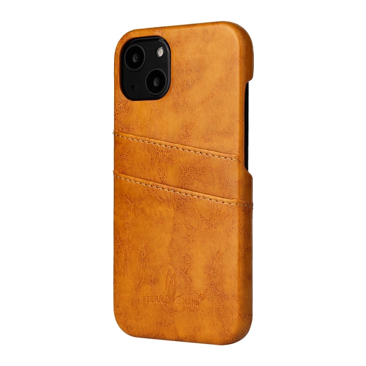 For iPhone 13 Fierre Shann Retro Oil Wax Texture PU Leather Case with Card Slots(Yellow) - HoMEdemic™ 
