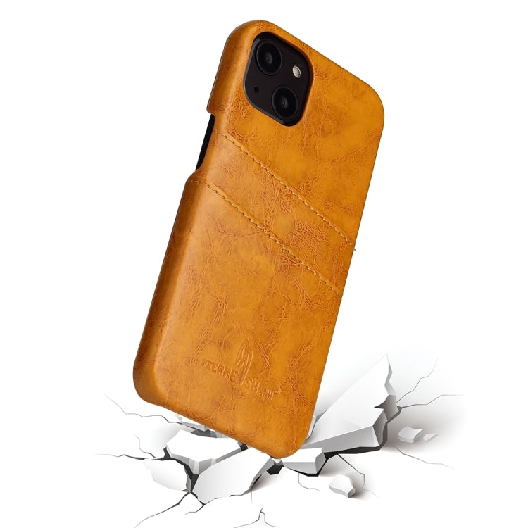For iPhone 13 Fierre Shann Retro Oil Wax Texture PU Leather Case with Card Slots(Yellow) - HoMEdemic™ 