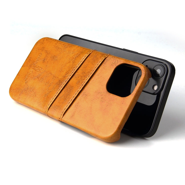 For iPhone 13 Fierre Shann Retro Oil Wax Texture PU Leather Case with Card Slots(Yellow) - HoMEdemic™ 