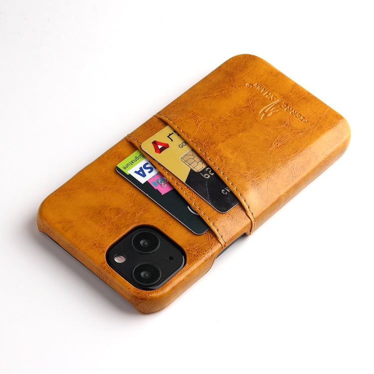 For iPhone 13 Fierre Shann Retro Oil Wax Texture PU Leather Case with Card Slots(Yellow) - HoMEdemic™ 