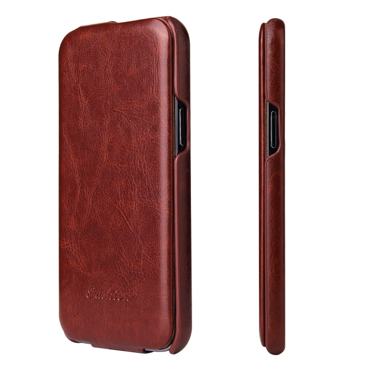 For iPhone 13 Fierre Shann Retro Oil Wax Texture Vertical Flip PU Leather Case(Brown) - HoMEdemic™ 