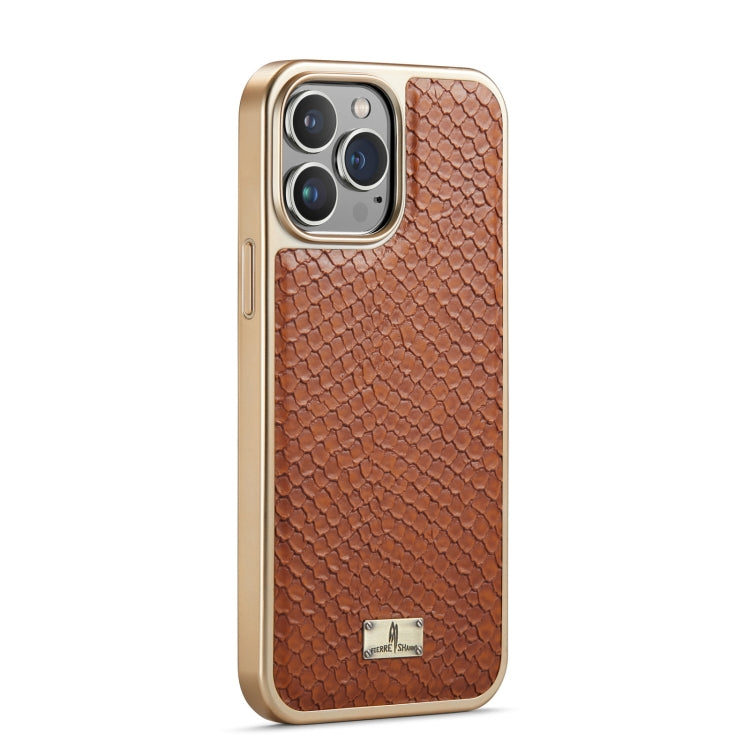 For iPhone 13 Fierre Shann Snake Texture Electroplating PU Phone Case(Brown) - HoMEdemic™ 