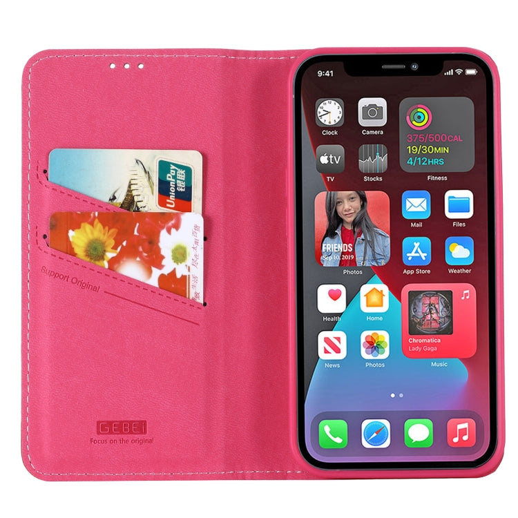 For iPhone 13 GEBEI PU+TPU Horizontal Flip Protective Case with Holder & Card Slots(Rose Red) - HoMEdemic™ 