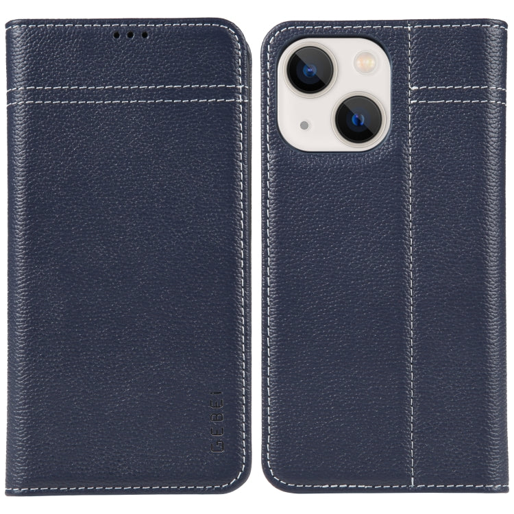 For iPhone 13 GEBEI Top-grain Horizontal Flip Leather Phone Case(Blue) - HoMEdemic™ 