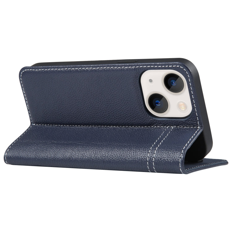 For iPhone 13 GEBEI Top-grain Horizontal Flip Leather Phone Case(Blue) - HoMEdemic™ 