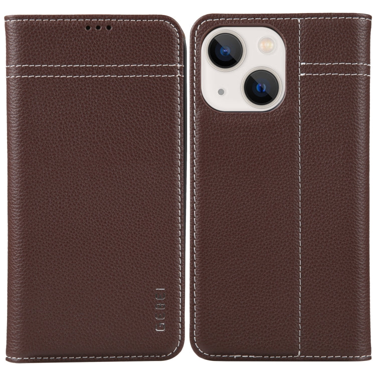 For iPhone 13 GEBEI Top-grain Horizontal Flip Leather Phone Case(Brown) - HoMEdemic™ 