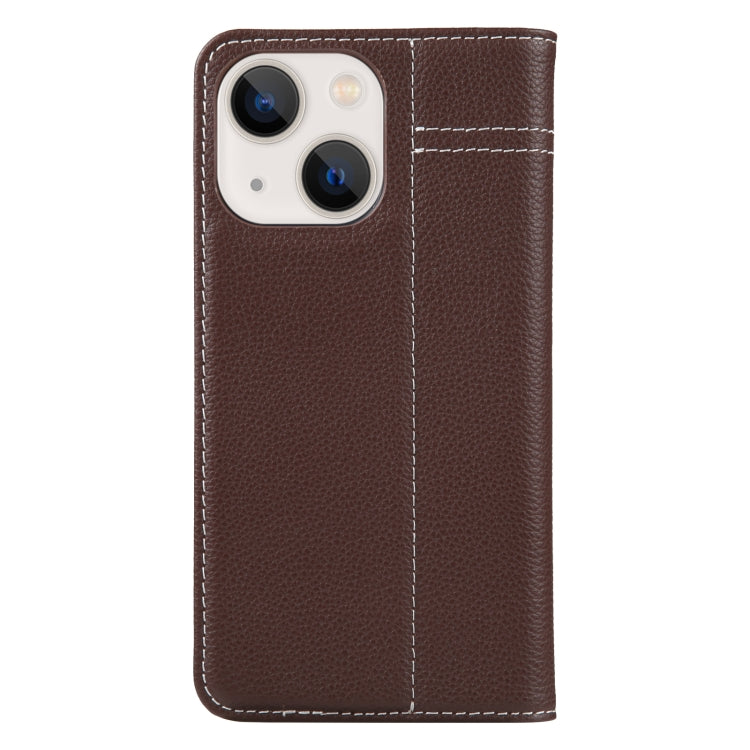 For iPhone 13 GEBEI Top-grain Horizontal Flip Leather Phone Case(Brown) - HoMEdemic™ 