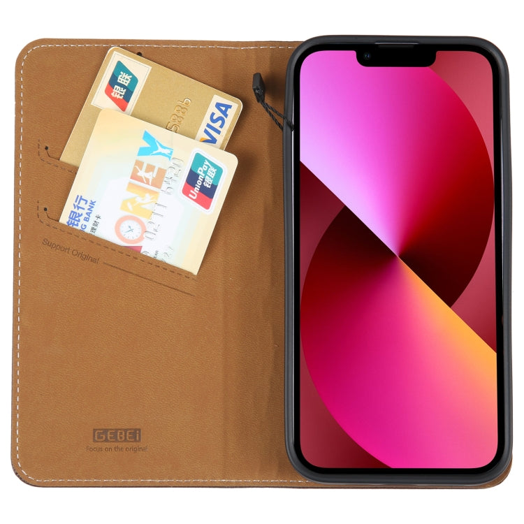 For iPhone 13 GEBEI Top-grain Horizontal Flip Leather Phone Case(Brown) - HoMEdemic™ 