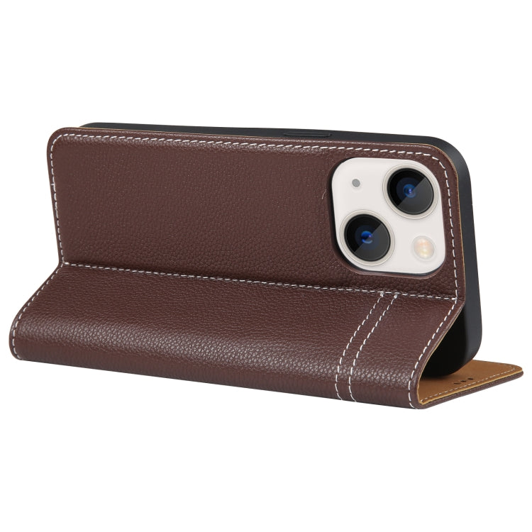 For iPhone 13 GEBEI Top-grain Horizontal Flip Leather Phone Case(Brown) - HoMEdemic™ 
