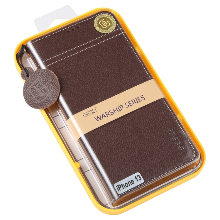 For iPhone 13 GEBEI Top-grain Horizontal Flip Leather Phone Case(Brown) - HoMEdemic™ 