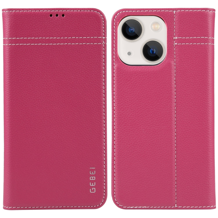 For iPhone 13 GEBEI Top-grain Horizontal Flip Leather Phone Case(Rose Red) - HoMEdemic™ 